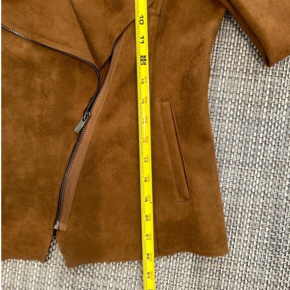 KUT FROM THE KLOTH Carina Faux Suede Drape Moto Jacket Brandy Brown S Boho - Picture 7 of 7